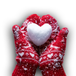 red mittens with snow heart