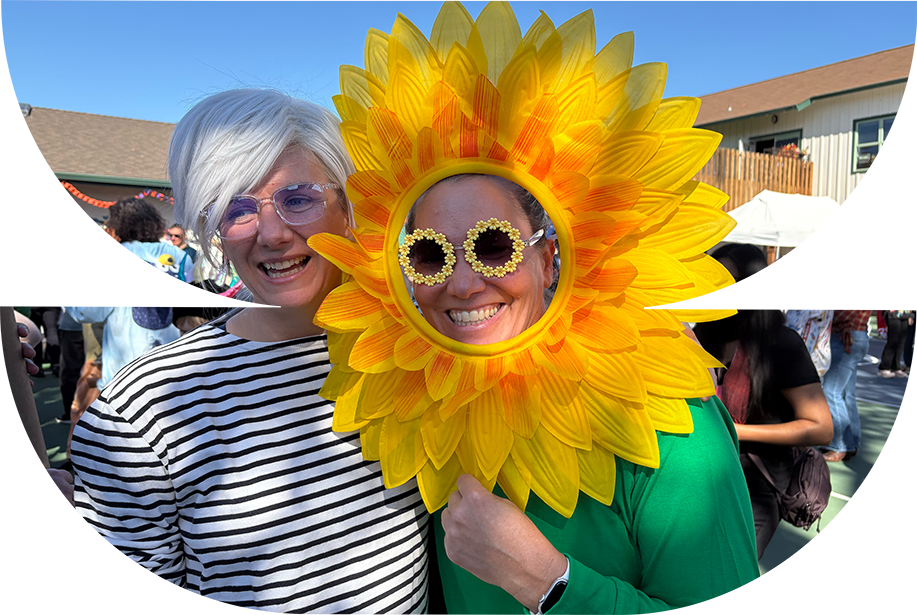 Adults in flower costumes